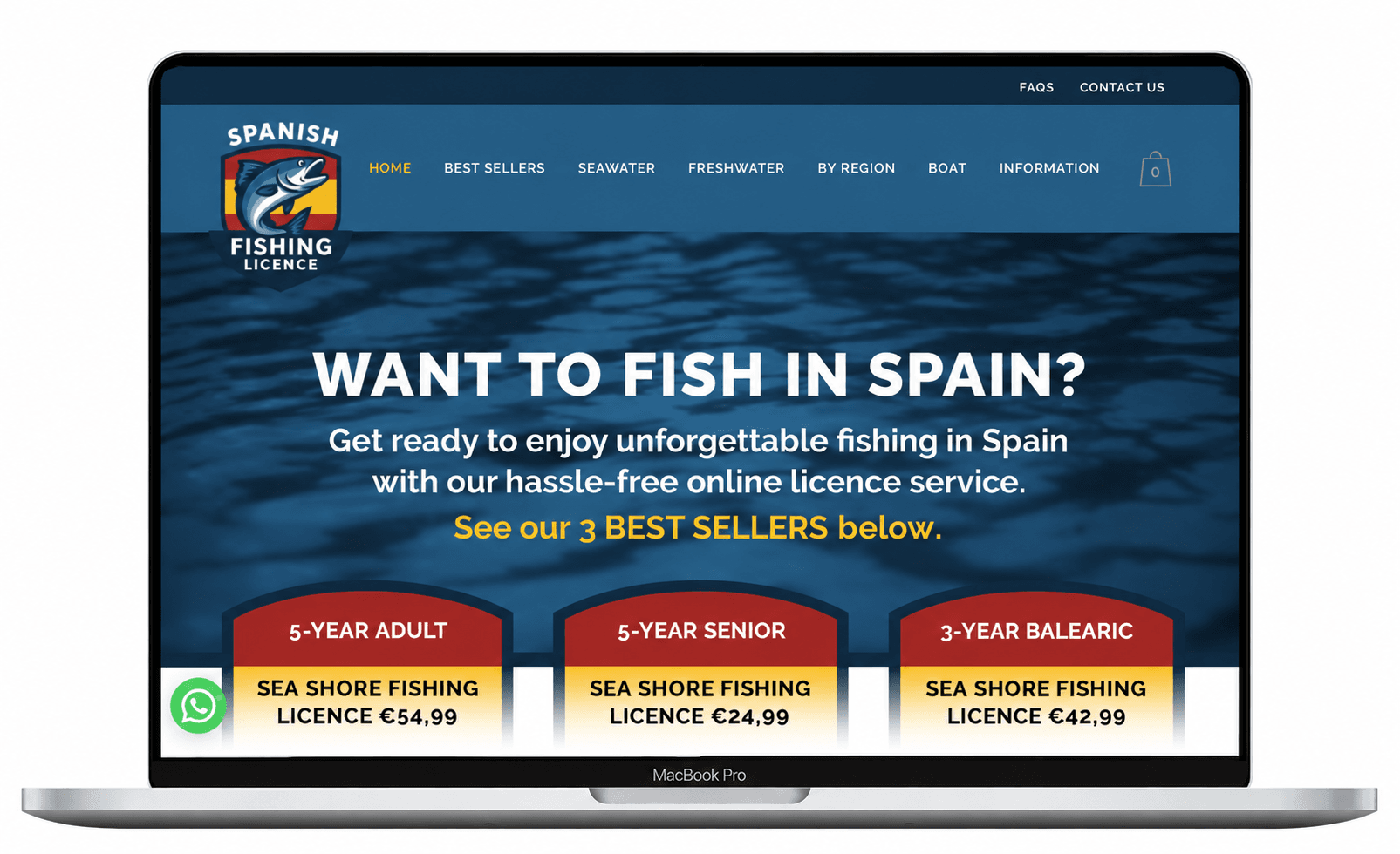 Spanish Fishing Licence website in a laptop frame