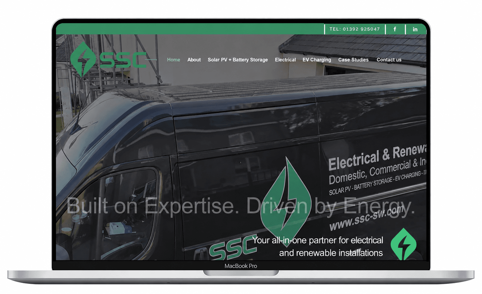 SSC Renewables website in a laptop frame